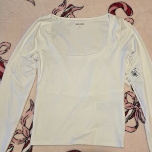 Hollister White Long Sleeve Top - Scoop Neck - XS